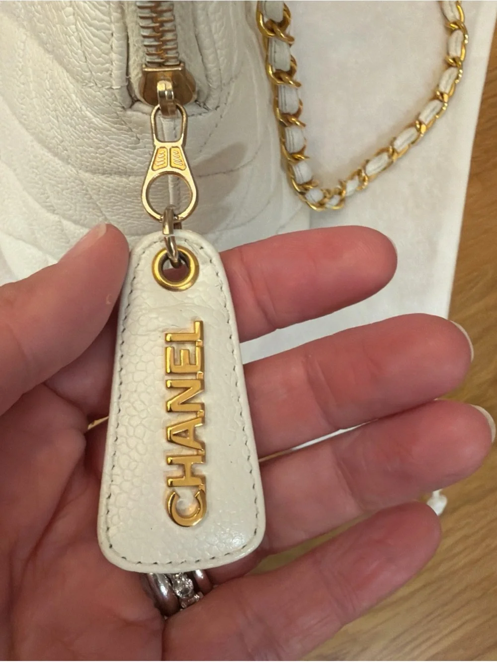 Authentic Vintage White Chanel Caviar Quilted Chain Tote - 24k Plated GHW